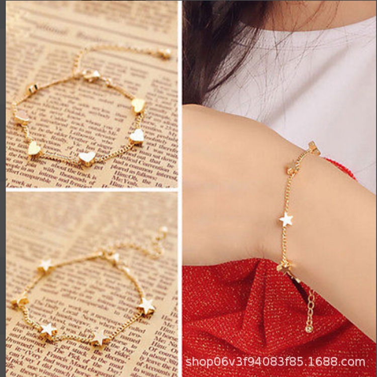 【New Arrivals】Temperament five-pointed star peach heart bracelet fashion love female bracelet Korean small fresh girl star bracelet