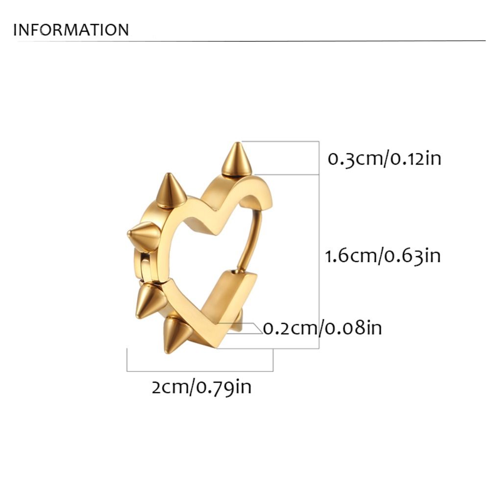 Trendy Y2K Goth Heart Earrings Stainless Steel Punk Spike Rivet Ear Buckle Black Women