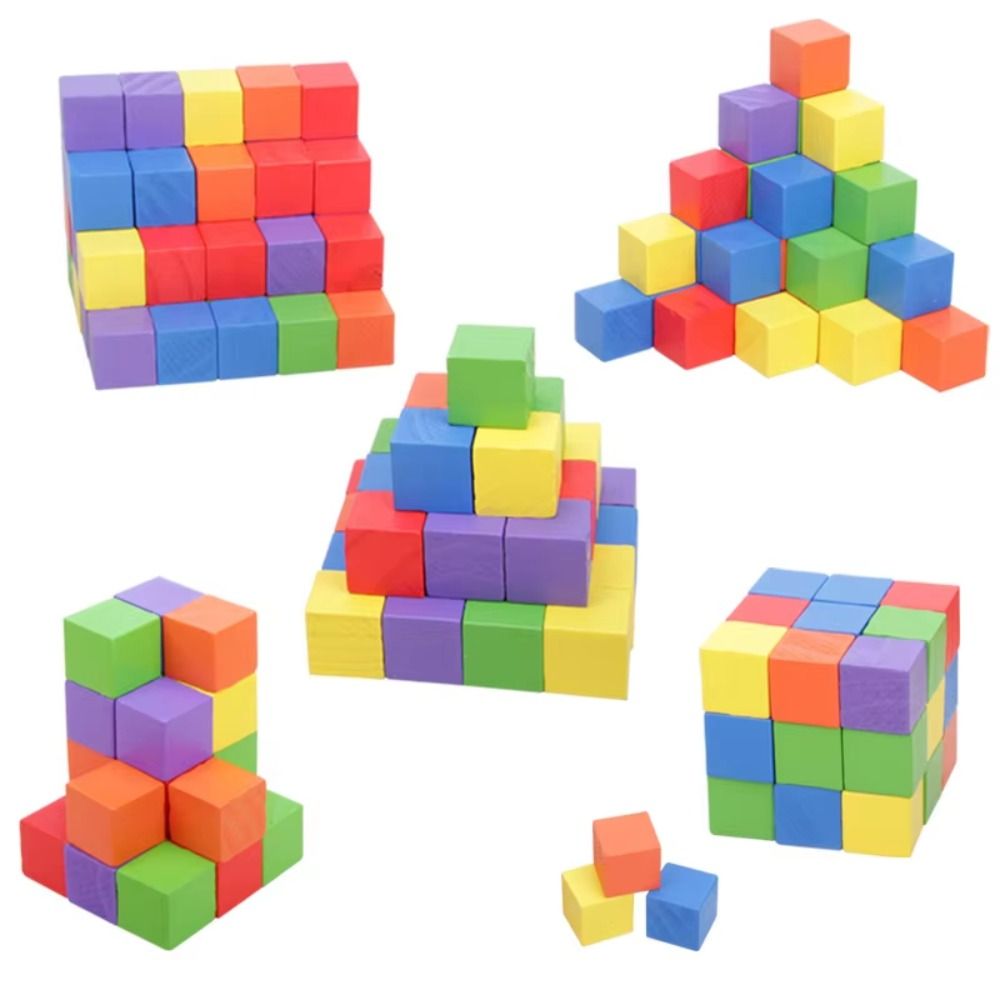 Boys Girls Wood Beads Wooden Building Blocks Early Educational 20mm 25mm 30mm Square Wood Toy Learning Assembled Colorful Cubes DIY Project