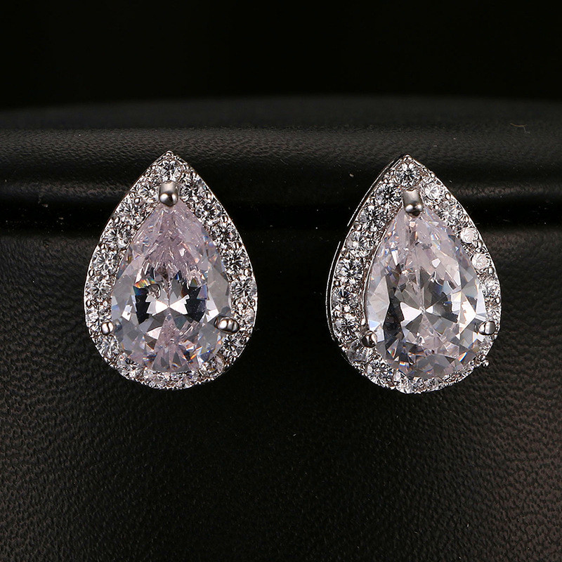 Female Crystal Green Blue Stone Earrings Luxury Small Silver Color For Wo Vintage Party Wedding Earrings