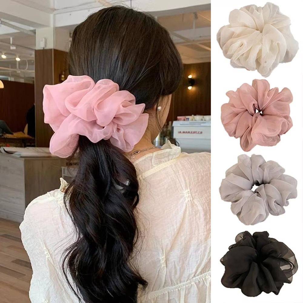 French Style Chiffon Hair Claw Solid Color Sweet Women Shark Clip Temperament Elegant Large Hair Grab Clip Girl