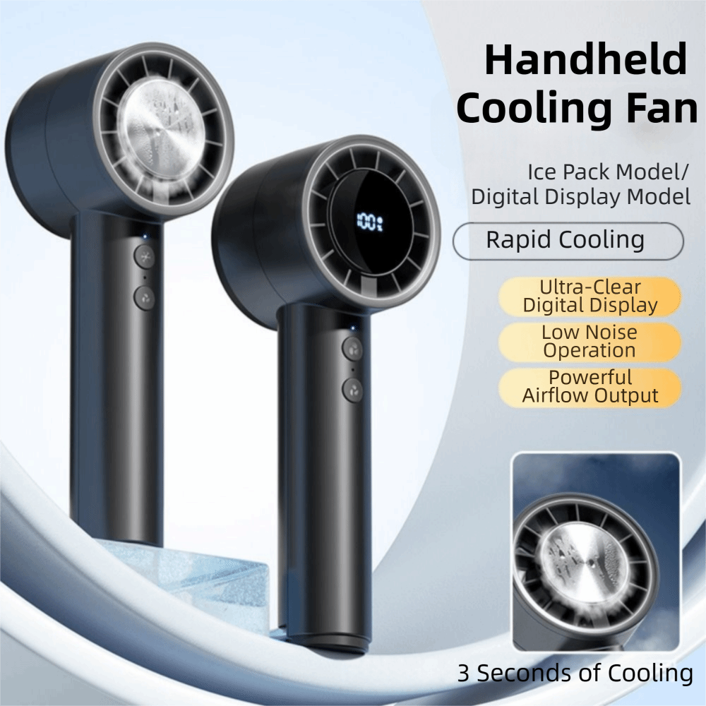 Personal Fan Cooling Ice Sensation Hurricane Fan High Wind Power Ice Pack/Digital Display Electric Mini Turbo Fan 5/100 Gear Mountaineering Buckle Personal Cooling Fan Travel Essentials