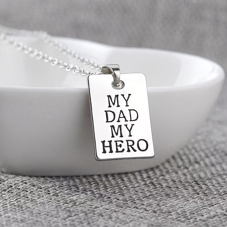 【Innovative designs】New square pendant father's necklace personality tag necklace alloy men