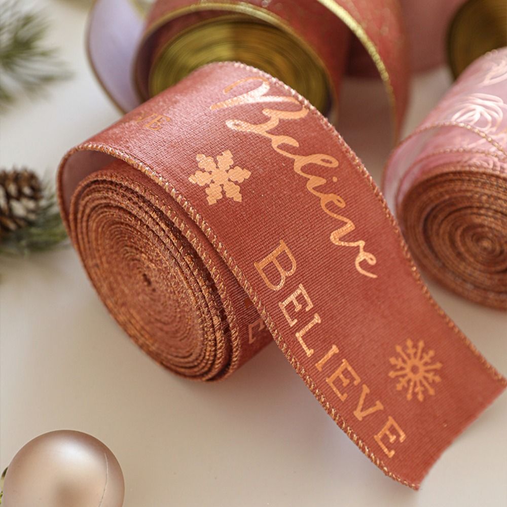 Printed Satin Ribbon 2M Christmas Pink Ribbon Xmas Tree Pattern Christmas Bow Ribbon Gifts Wrapping Ribbon Cuttable Bow Snowflake Ribbon New Year