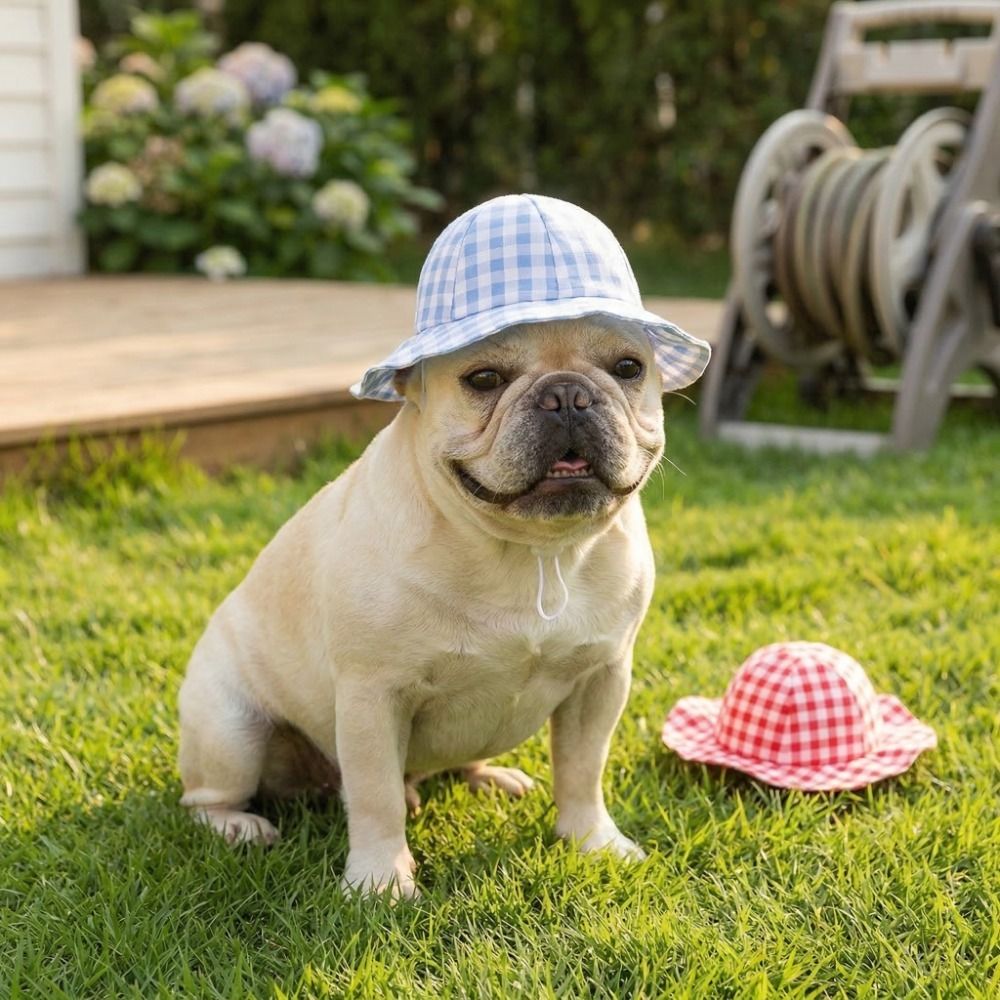 Fashion Adjustable Cat Sunscreen Hat Breathable UV Protection Pet Fisherman Hat Comfortable Plaid Pattern Dog Visor Hats Hiking