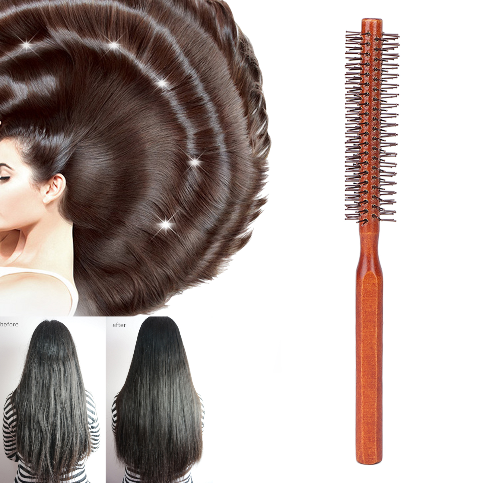 Yuanyan Round Styling Hair Brush Curling Roller Hairbrush Small Wood Brush Unisex For Blow Drying Home Use