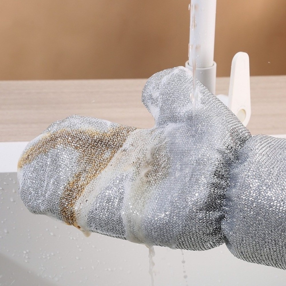 2 Pairs Durable Extended Wire Gloves Thickened Stain Removal Cleaning Gloves Waterproof Oil Removal Kitchen Gloves Pot Scrubbing