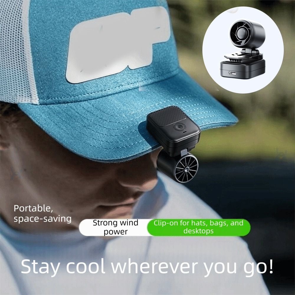 Mini Portable Hat Clip Fan Rechargeable 3 Speeds Small Handheld Fan Multi-Directional Type-C Charge Cooling Clip on Fan Summer