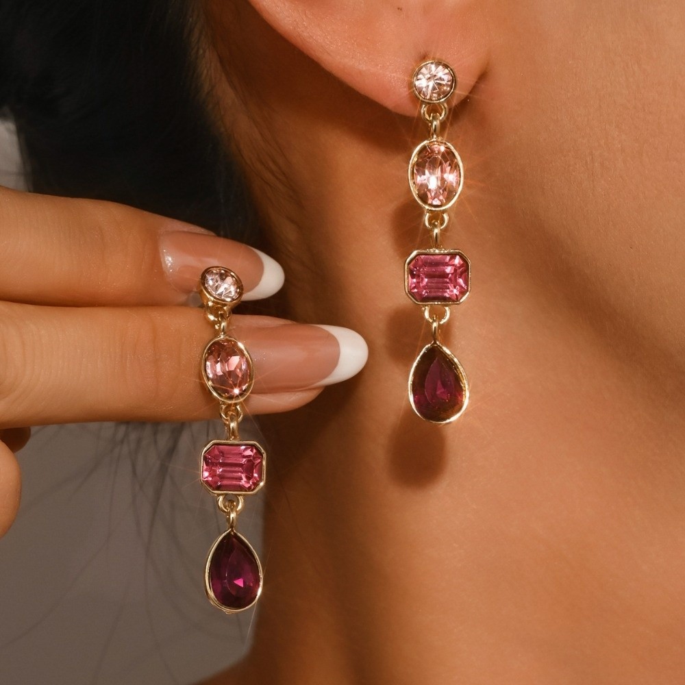 New Long Tassel Zircon Drop Earrings Colorful Green Dangle Earrings Rhinestone Geometric Earrings Women