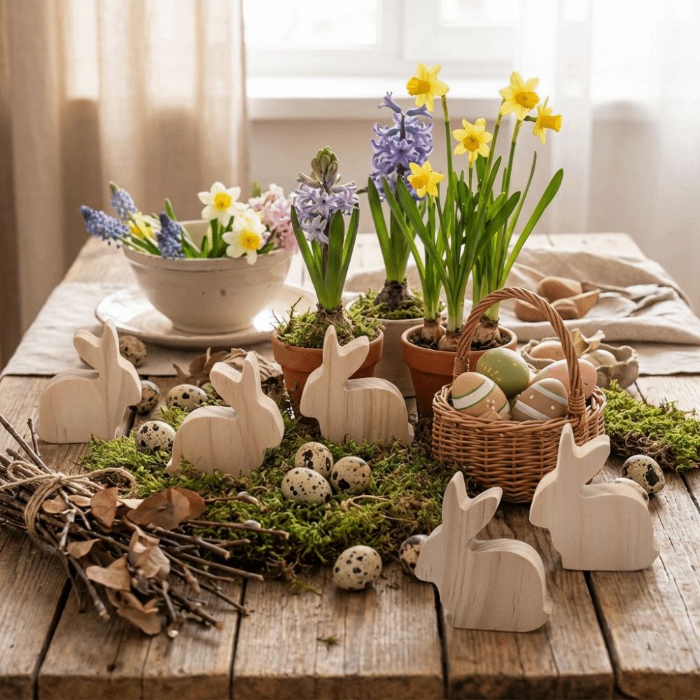 6Pcs Toy Collectors Standing Easter Rabbit Ornaments Unfinished Handmade Small Rabbit Statues Handicraft Realistic Bunny Figurine Farmhouse Decor