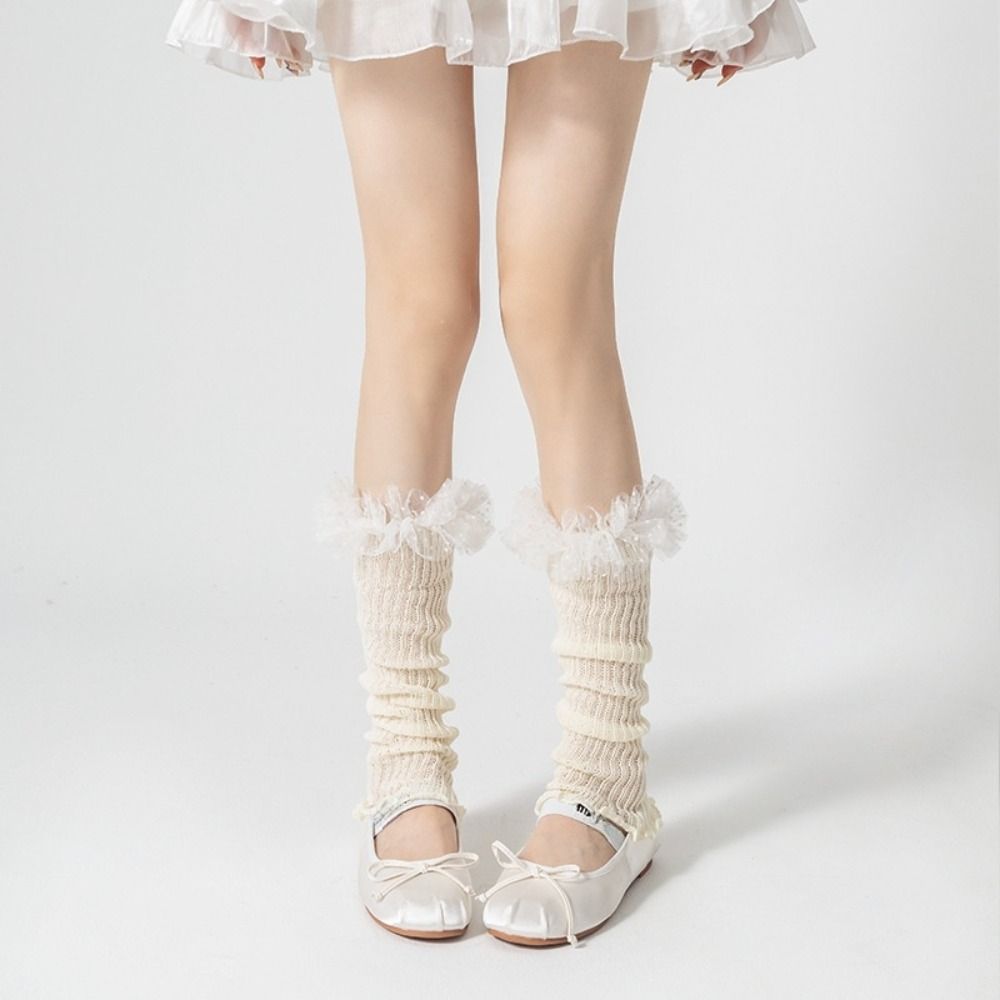 Fashion Ballet Style Sweet Leg Warmer Cotton Candy Color Ballet Calf Long Socks Breathable Lace Edge Knee High Ruffle Socks Women