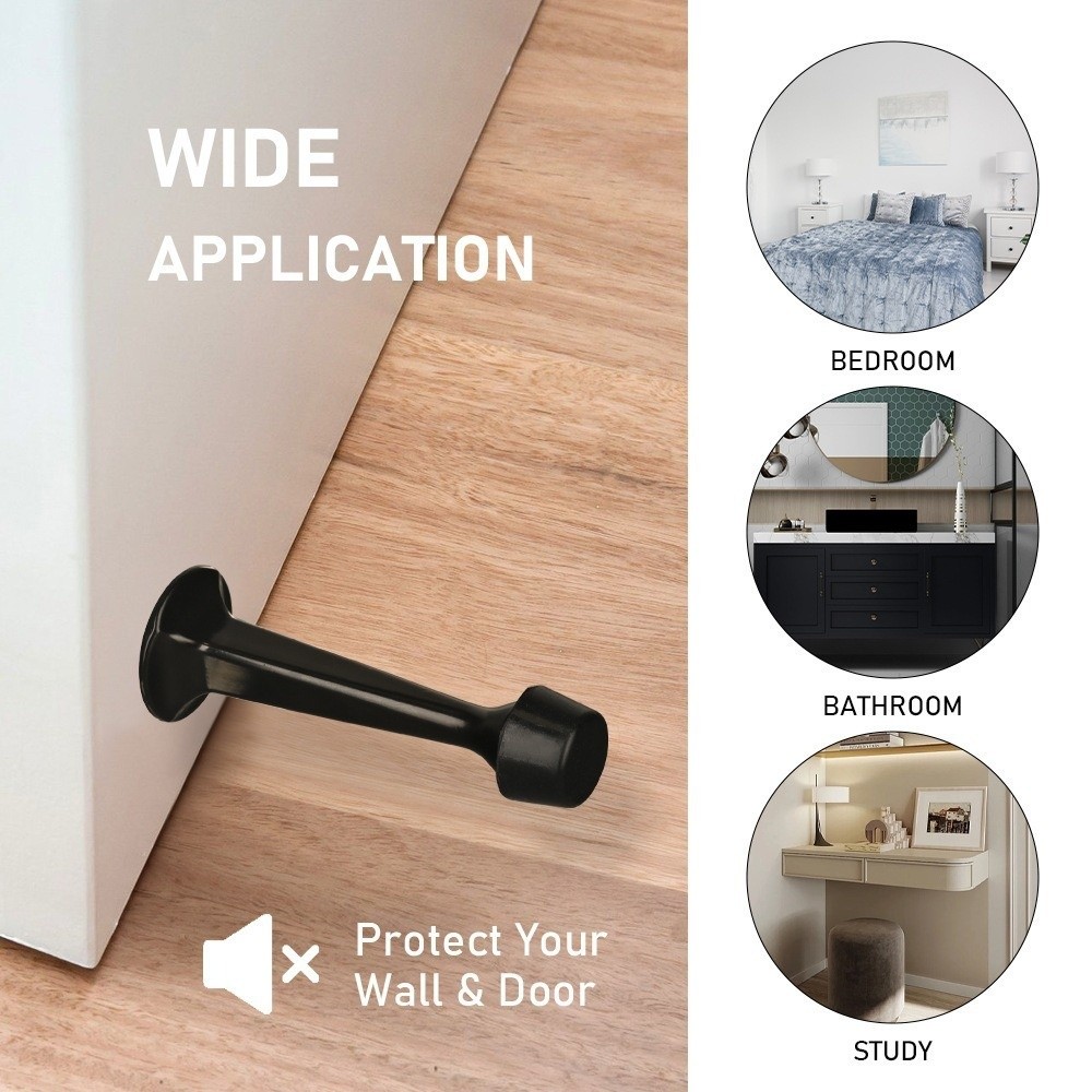 2pcs Simple Zinc Alloy Door Stopper Rubber Safety Door Stopper Holder Durable Wall Mount Buffer Damper Home Hardware