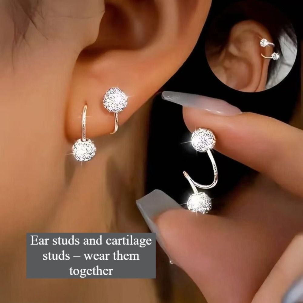 1 Pair Easy To Use Double-ended Rhinestone Earrings S Shape Niche Design Stud Earrings Spiral Piercings 4-6MM Luxury Earrings Women