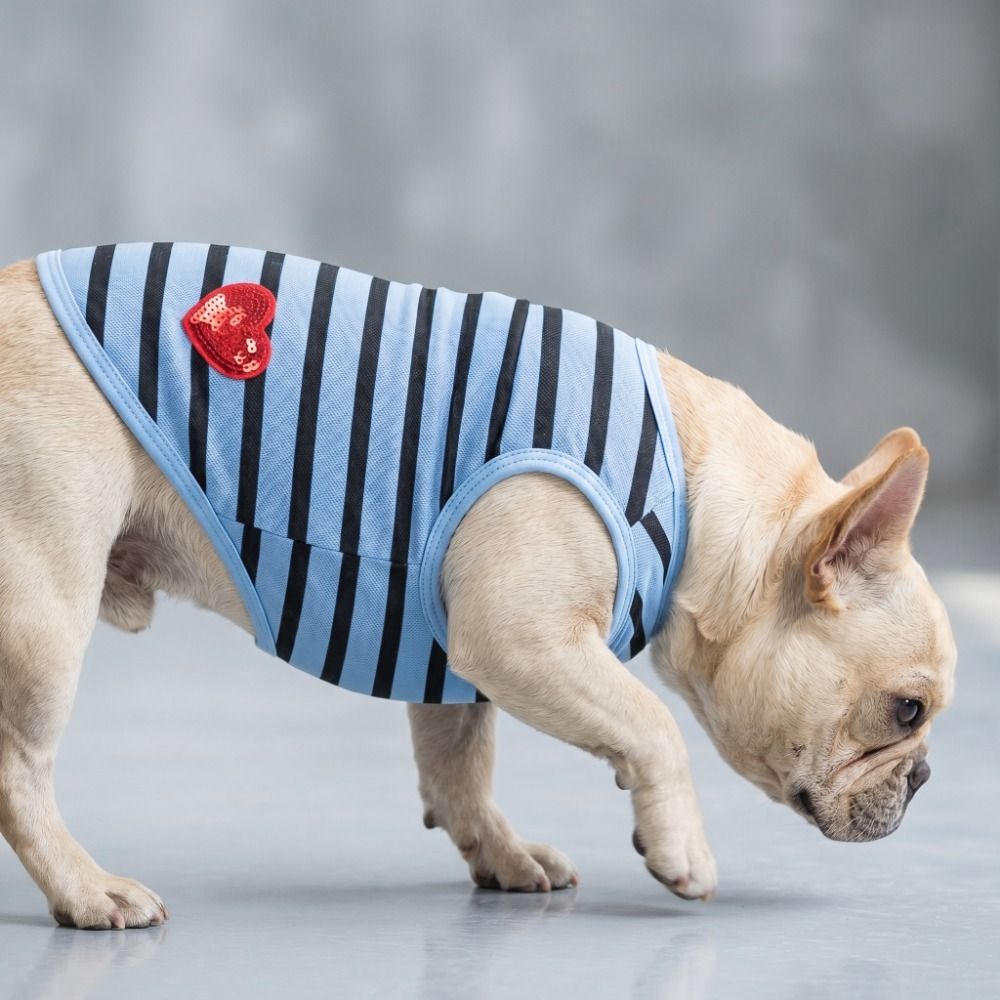 Fashion Breathable Dog Striped T-Shirt Thin Design Soft Fabric Pet Cooling Vest Heart Pattern Round Neck Summer Dog Clothes Casual Outfit