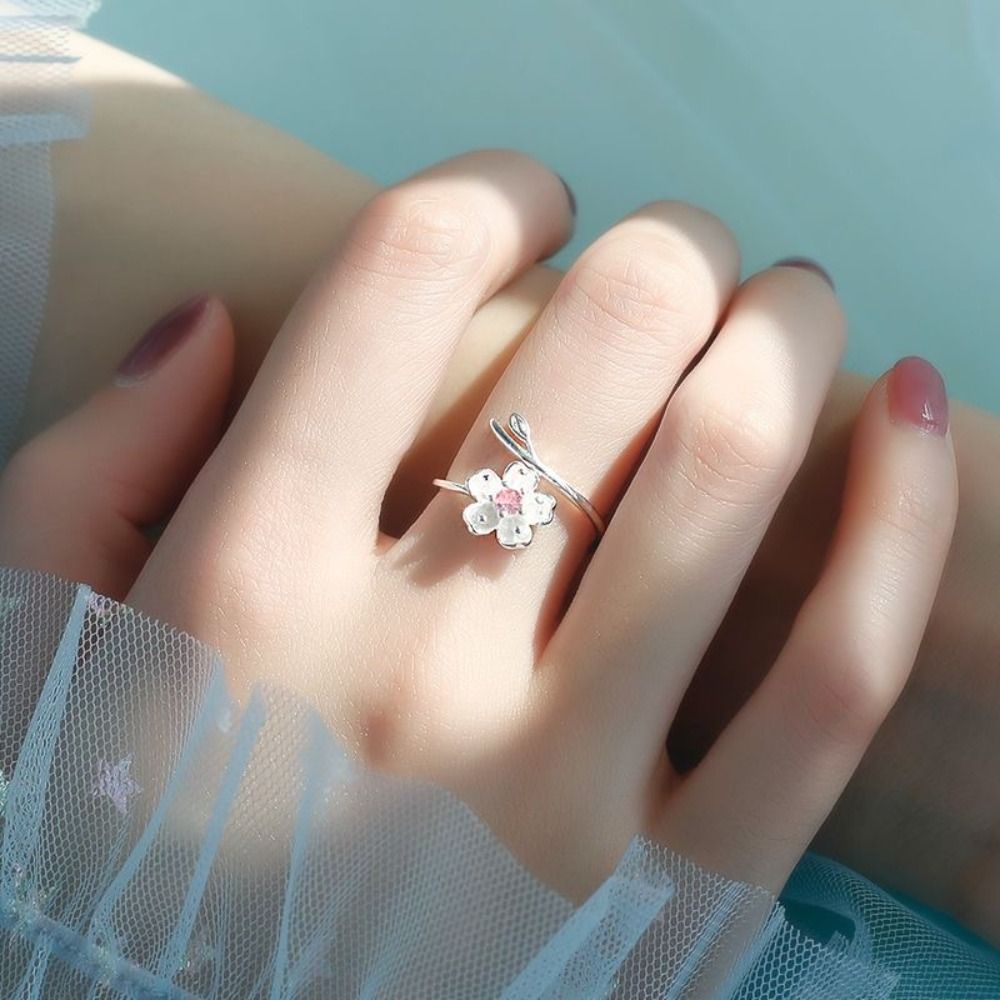 Delicate Light Open Finger Ring Temperament Adjustable Couple Ring Pink Elegant Opening Ring Birthday Gift