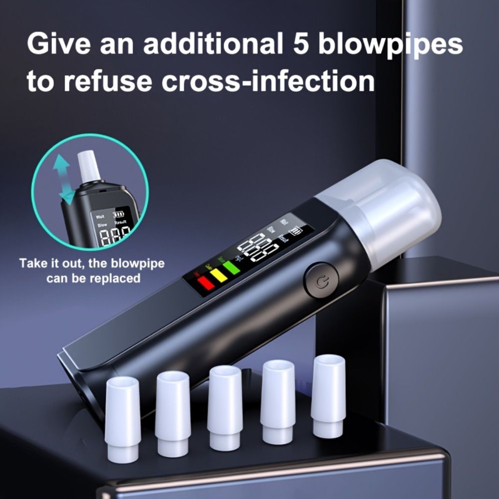 Tester LED Digital Display Breathalyzer Analyzer Non-Touching Blowing LED Screen Digital Breathalyzer Anti-slip Durable Portable Blow Breathalyzer Universal