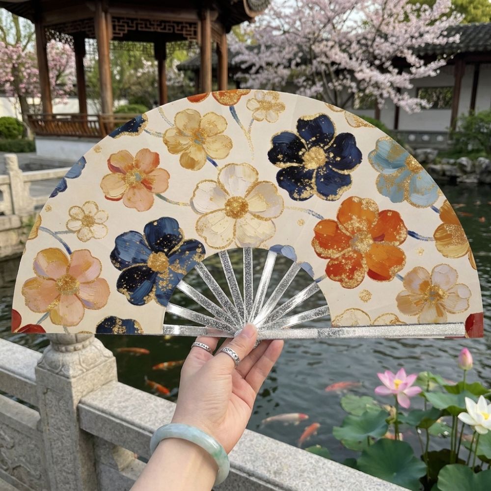 Elegant Vintage Chinese Flower Hand Fan Handmade Floral Pattern Portable Folding Fan Decorative Summer Cooling Fan Hanfu Accessories