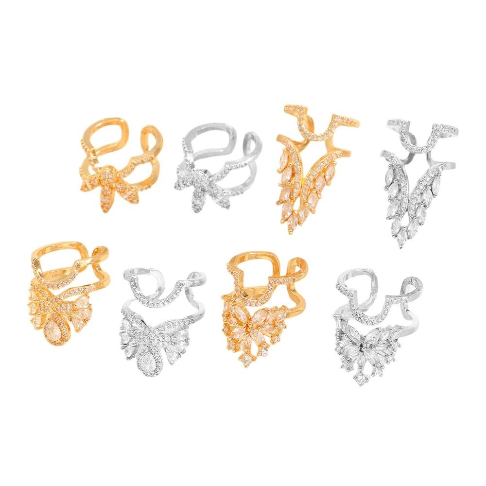 Shiny Sparkling Cubic Zirconia Nail Ring Silver Color Metal Zircon NailCap Ring Geometric Hollow Zircon Nail Ring Gifts