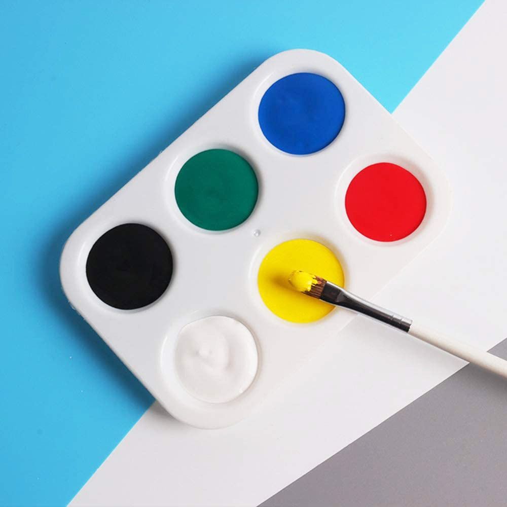 10PCS Art Painting white Painting Tray Rectangular 6 Round Wells Watercolor Palette Plastic Art Paint Tray Palette Art Students