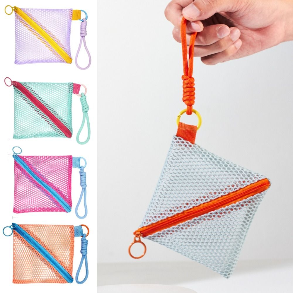 Casual Kawaii Clear Mesh Bag Portable Color Lipstick Cosmetic Bag Sanitary Napkin Storage Bag Solid Color Change Storage Bag Women Girl