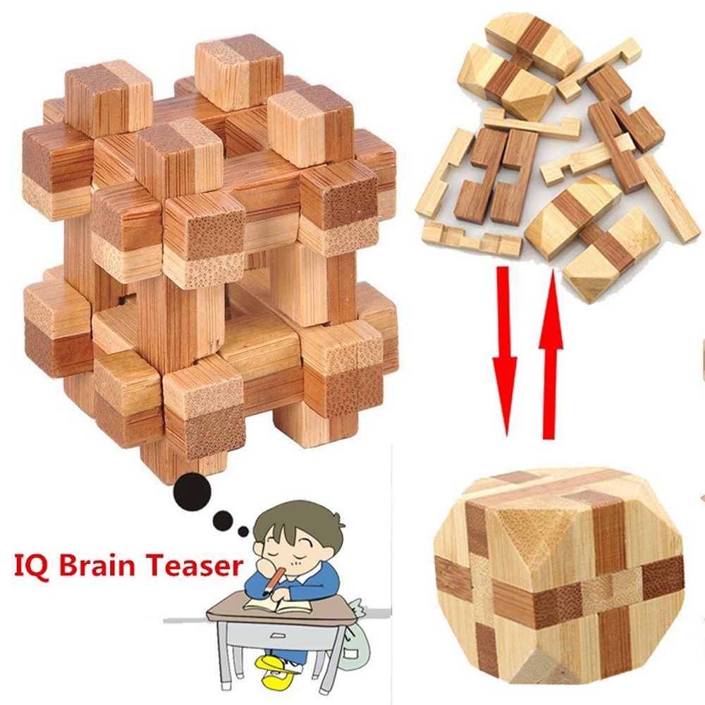 3D Wooden Interlocking For Adults Children IQ Puzzle Brain Teaser Kong Ming Lock Classic