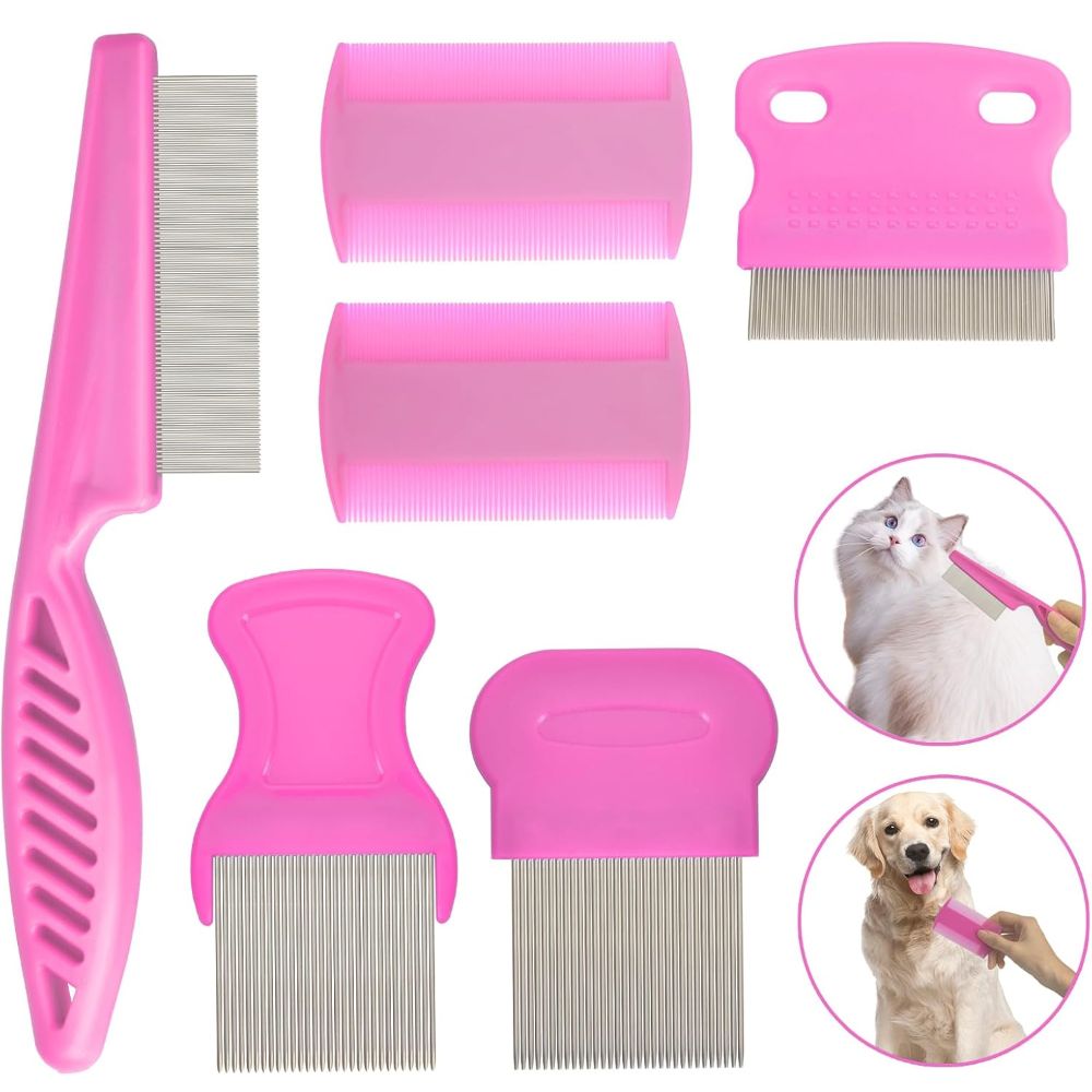 6Pcs/Set Easy To Use ABS Flea Comb Set Fine-tooth Quick Results Lice Comb Kit Dandruff Removal Comb For Small, Medium & Large Pets