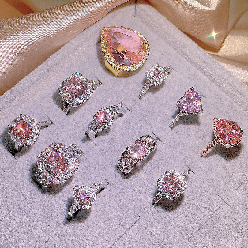 2024 NEW Classic 925 Silver Inlaid Zircon Engagement Ring Pink Crystal Women Shiny Zircon Jewelry Heart-shaped Pink Women's Ring