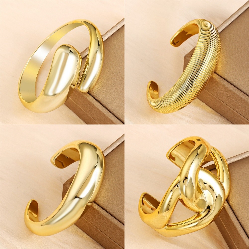 Elegant Gold Acrylic Irregular Ellipse Open Bangle Bracelet for Women Jewelry Accessories New 2025