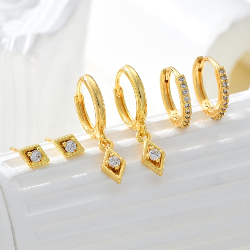 6Pcs/Set Gold Metal Crystal Zircon Copper Circular Geometry Earrings for Women Hypoallergenic Piercing for Party Accessories Jewelry Gifts New