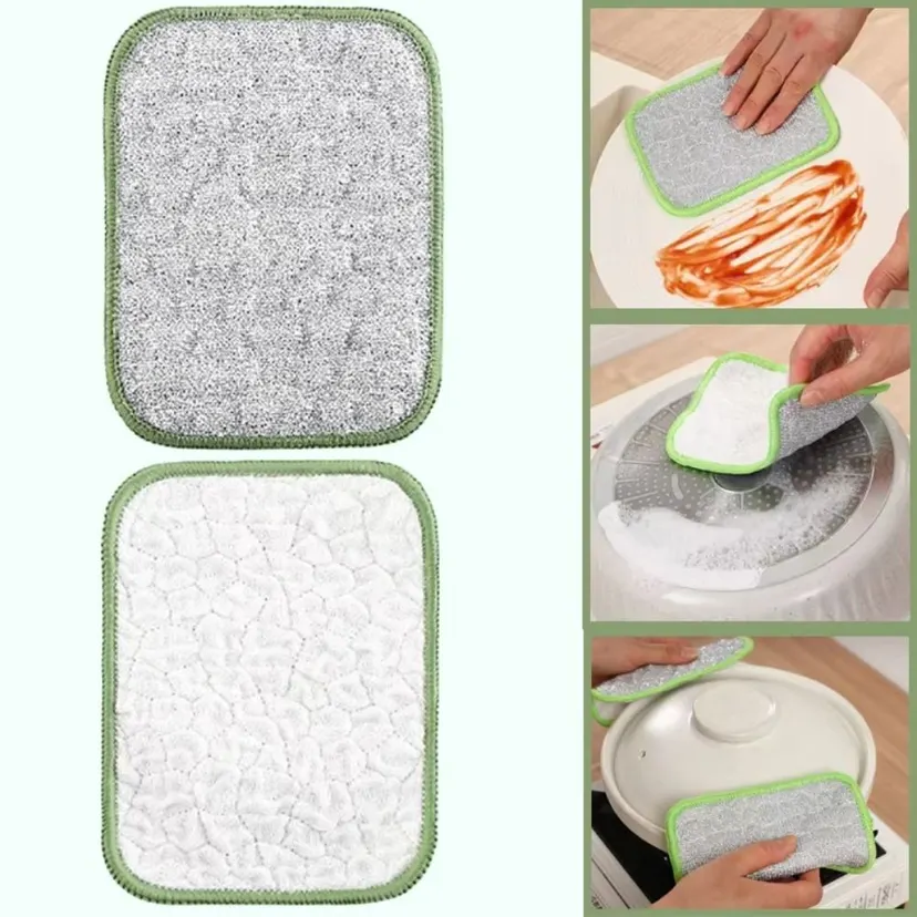 5Pcs Kitchen Clean Tools Double-Side Dishwashing Sponge Reusable Non-Stick Oil Wiping Rags Household Multi-purpose Washable Cloth Oil Cleaning