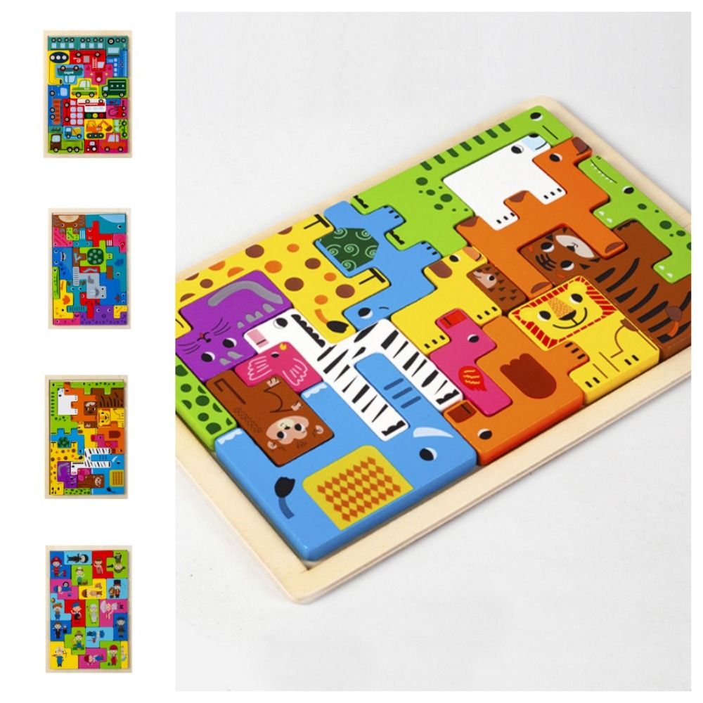 Creative Geometric Three-dimensional Puzzle Boards Space Training Colorful Shape Matching Puzzle Occupation Tangram Wooden Animal Jigsaw Kids/Children/Toddler