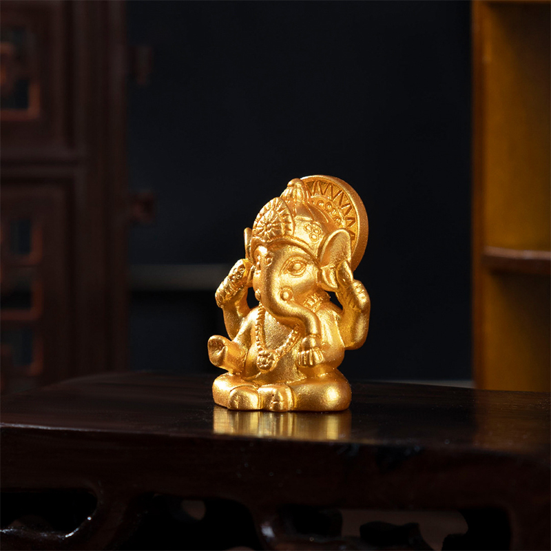 4Pcs Mini Ganesha Buddha Statue Gold Elephant God Ganesh Sculpture Figurines Home Decor Desktop Ornament BNJGF