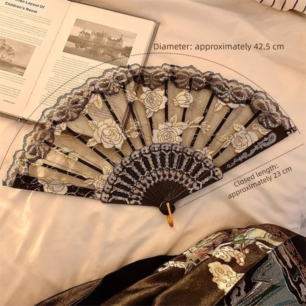 Creative Floral Pattern Lace Hand Fan Tassel Design Foldable Folding Fan Small Size Chinese Style Handheld Fan Photo Props