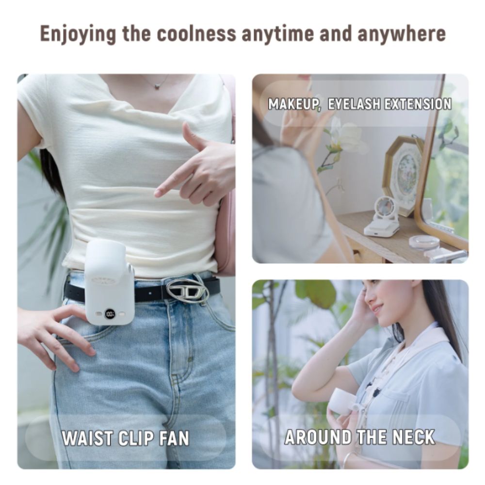 Stroller Fan High-speed Handheld Fan Double Shaft LCD Display Portable Fan Power Bank Hundred Gear Mini Fan Waist Clamping