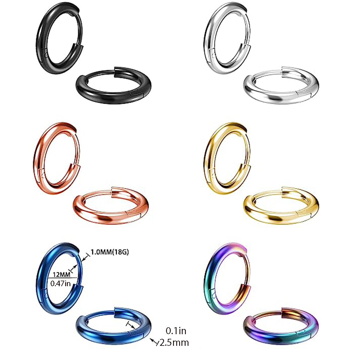 【Special offer】Earrings Ear Ring Titanium Steel Ear Stud Thick Thin Coil Same Circle Stainless Steel Ear Buckle for Boys and Girls