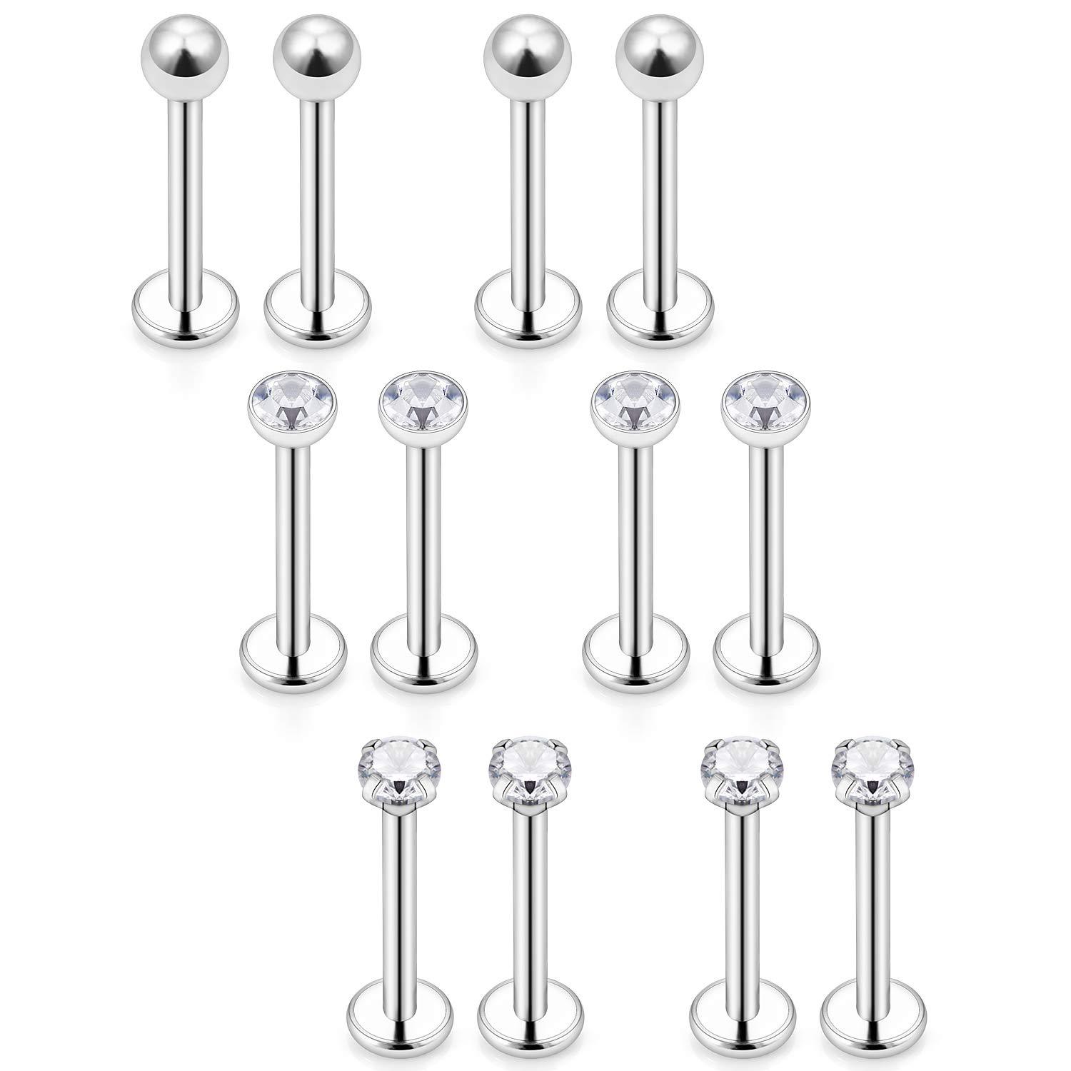 uses who praises it】12-piece set of lip studs stainless steel piercing jewelry silver suit 16G diamond ball ornaments