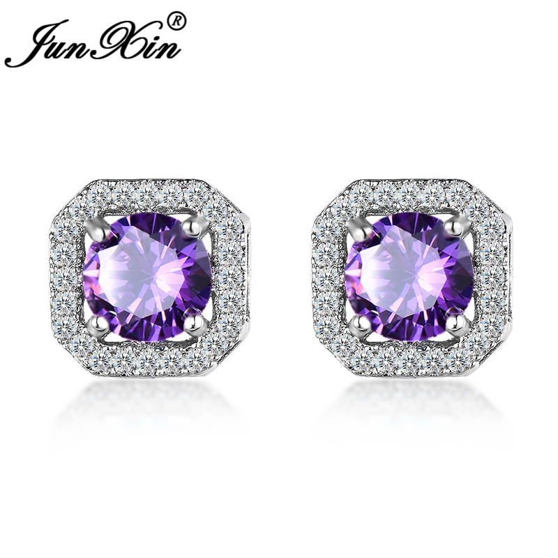 【Happy LifeStore】Boho Female Green White Purple Black Earrings Silver Color Vintage Double Stud For Wo
