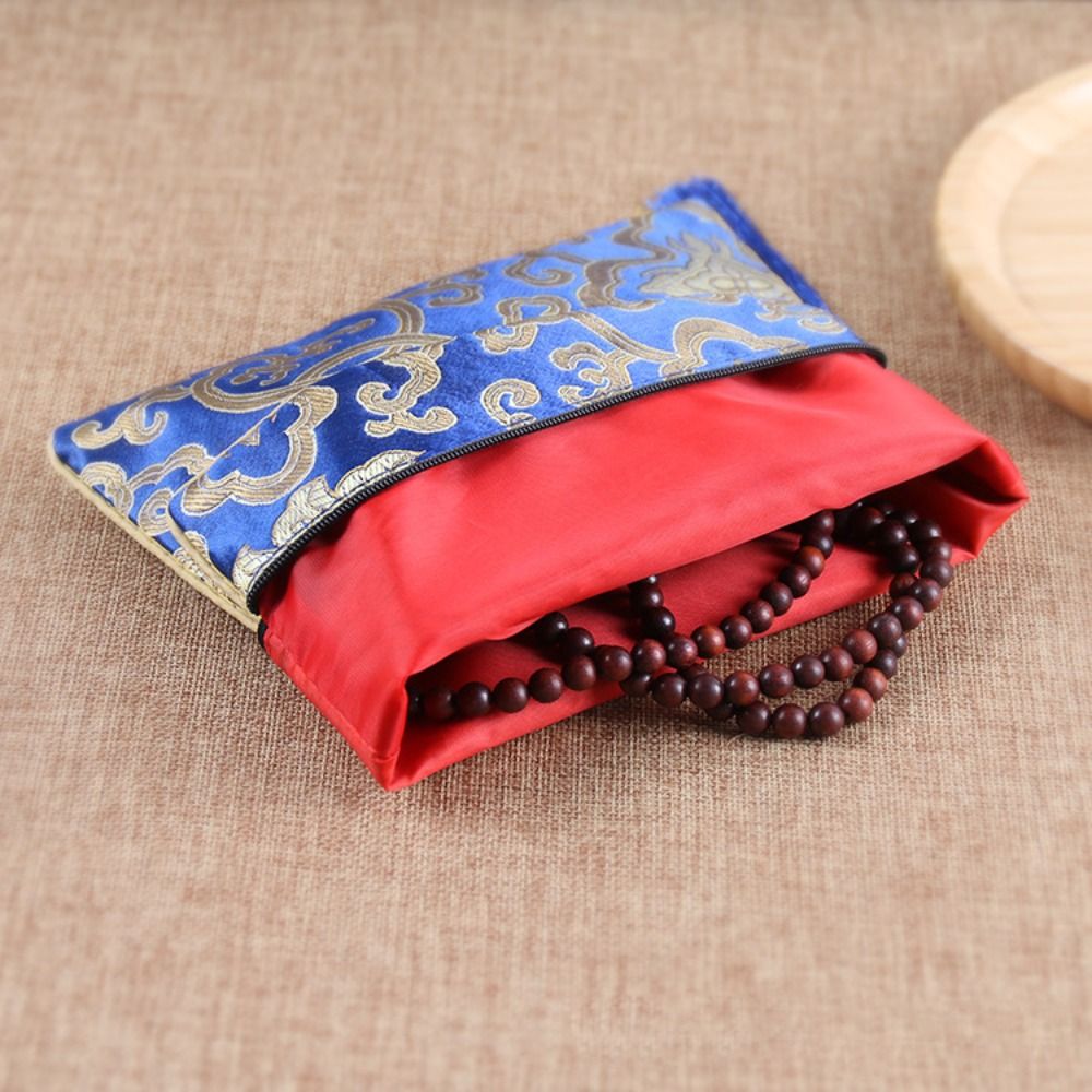 Gift Portable Brocade Retro Double-layer Lotus Dragon Pattern Scripture Bag Chinese Style Sachet Jewelry Bag Embroidery Bag