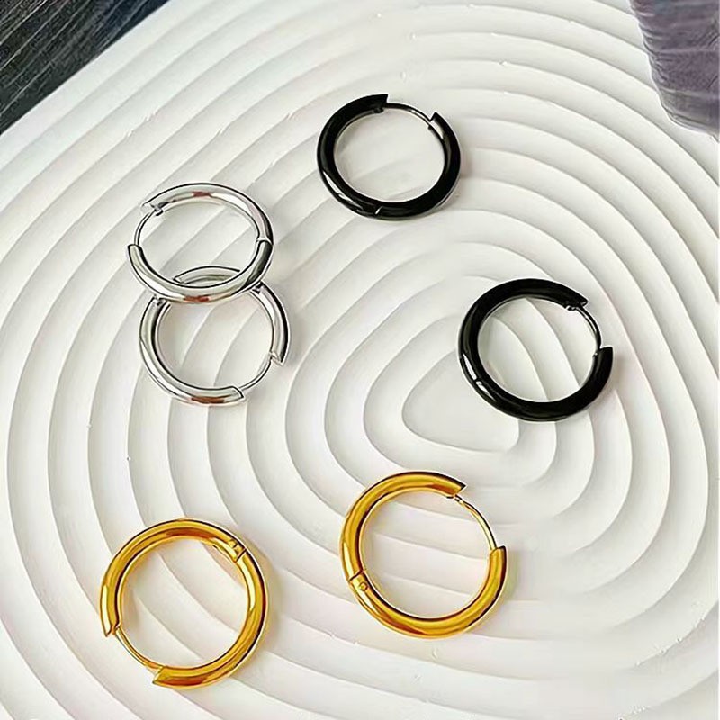 【Top Picks】Exquisite and Compact 304 Stainless Steel Earrings Men's Ear Buckle Circle Ear Ring Distinctive Earrings