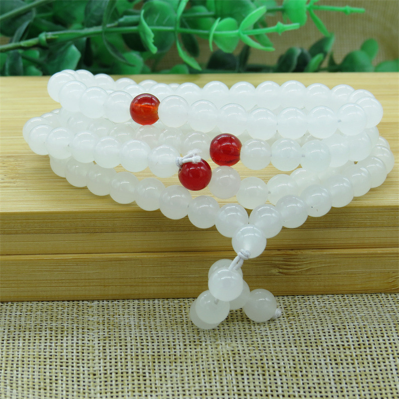 【Cheap】New 108 White Jade Bracelet Crystal Glass for Men and Women Couples Around Three Circles Bracelet Stall for Sale