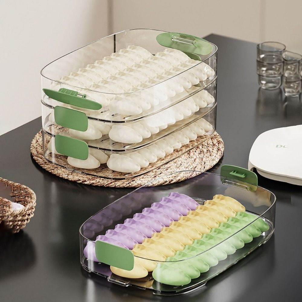 Practical Multi-layer Frozen Dumpling Storage Box Large Capacity Quick Freezing Wonton Storage Box with Lid Plastic Fresh-Keeping Organizer Kitchen