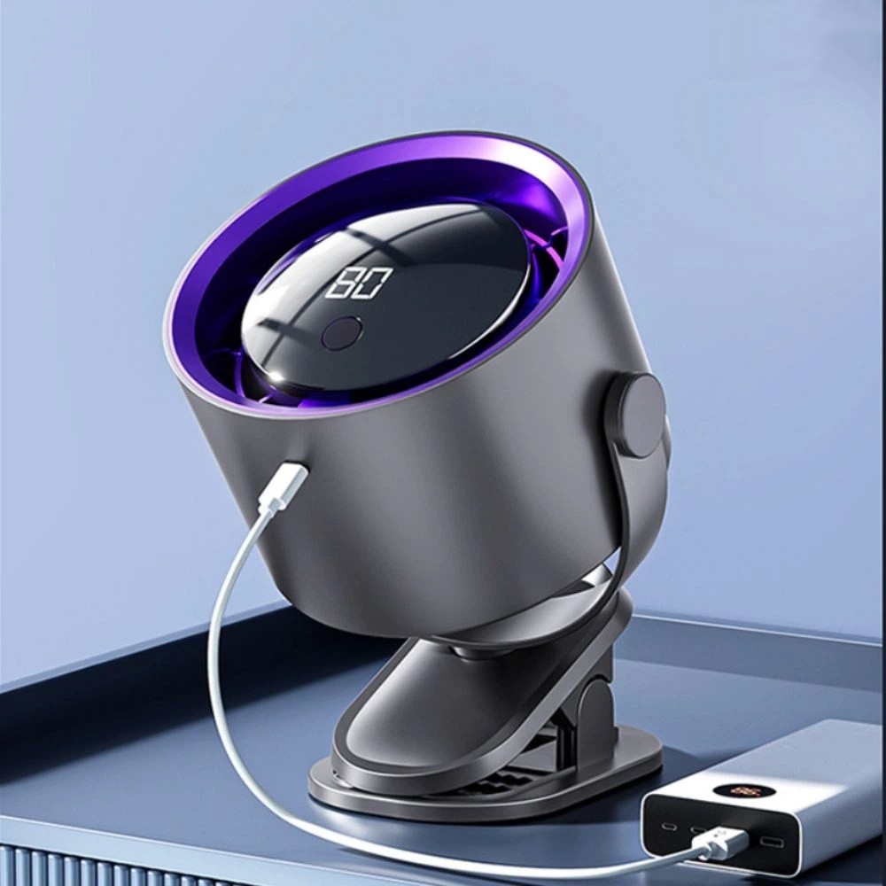 Portable Design Display Screen Desktop Clip Fan Brushless Motor Low Noise Mini Fan Long Lasting Battery Flexible Clip Cooling Fan Office Use
