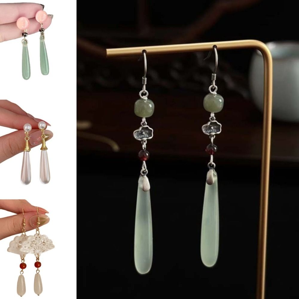 Fashion Vintage Water Drop Earrings Chinese Style Electroplating Butterfly Flower Earrings Trendy Elegant Cheongsam Ear Stud Jewelry Accessories