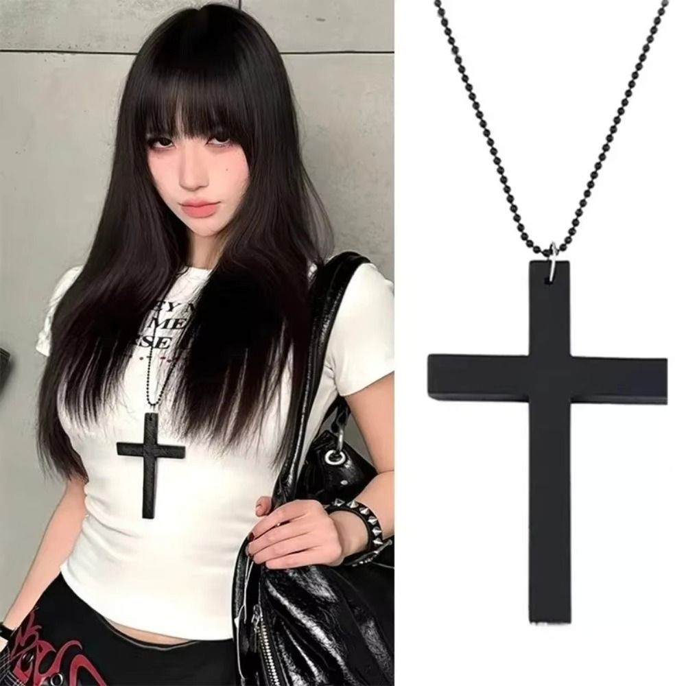 Fashion White Black Wood Pendant Choker Y2k Charm Chain Punk Gothic Necklace Vintage Cool Necklace Women Men