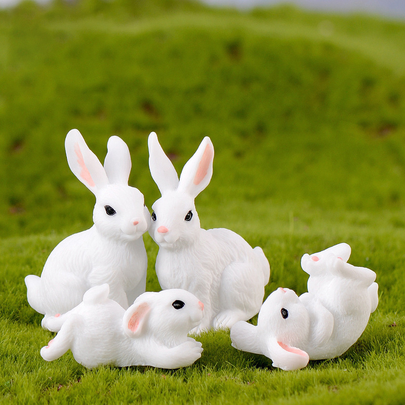 4PCS-Miniature Rabbit Model Mini Bunny Figurine Desktop Garden Landscape Ornament Resin Craft Easter Cute Home Office Decor Supp