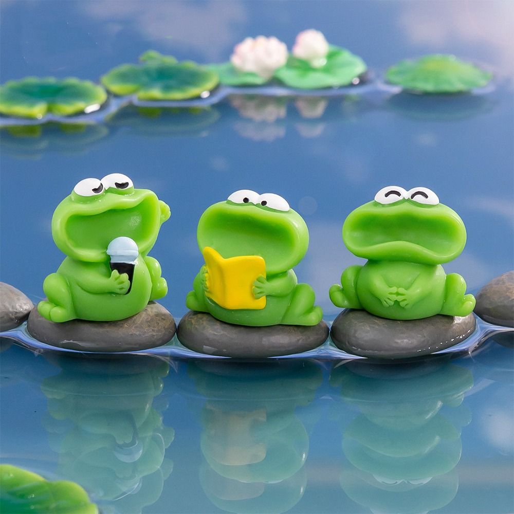 Animal Figurines Cartoon Big Mouth Chorus Frogs Figurine Cute Resin Crafts Big Mouth Frogs Statue DIY Mini Frogs Ornament Fairy Garden Decorations