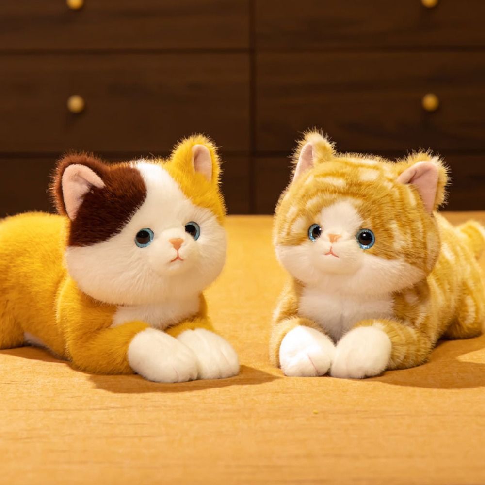 Lifelike Design Cuddly Kitten Plush Toys Lovely Soft Texture Lifelike Cat Doll Lying Prone Cute Simulation Stuffed Cat Home Decor