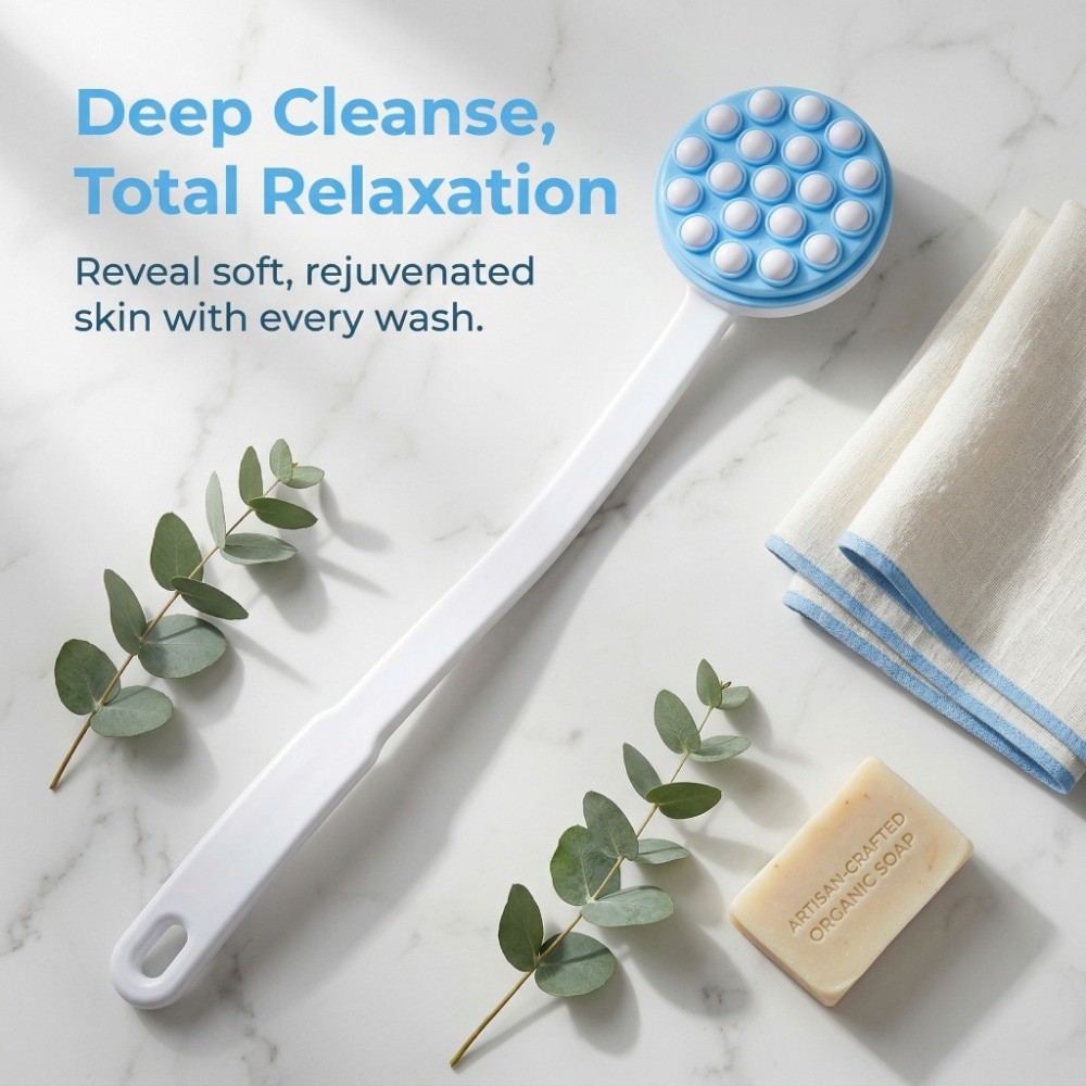 Practical Multifunctional Bath Brush Long Handle Durable Back Brush Massage Brush Bathroom Use