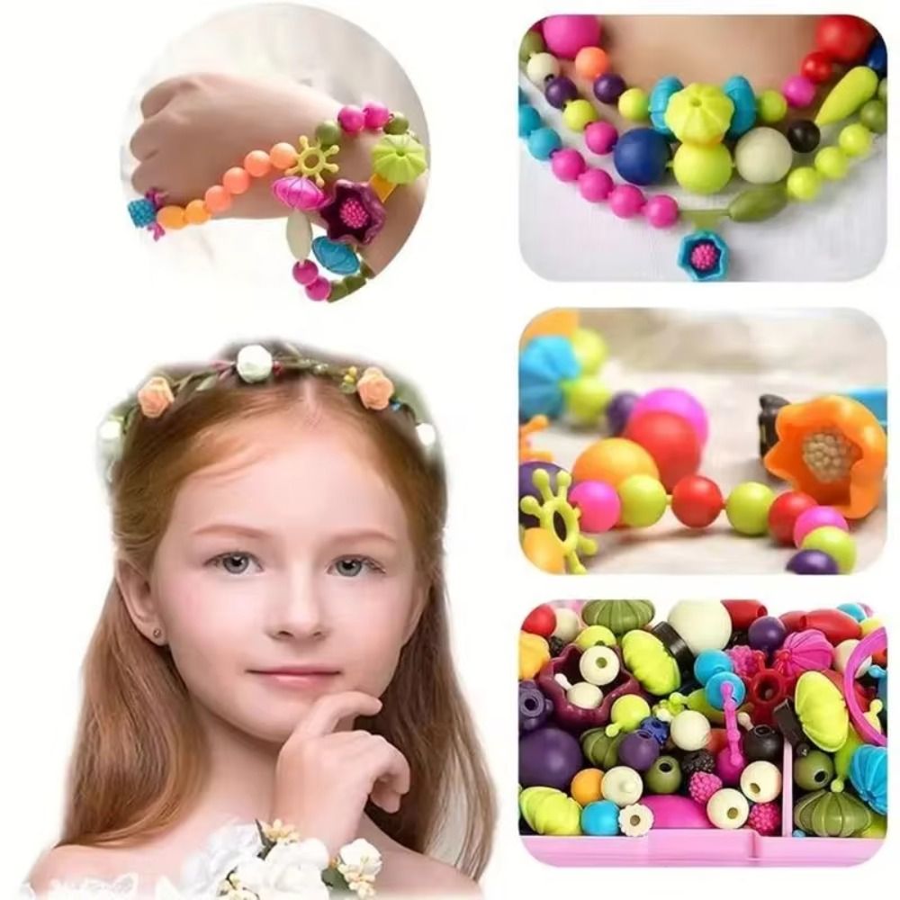 108/188/308pcs Cute Multi-shaped DIY Handmade Beaded Kit Toy Colorful Safe Snap Pop Beads Kits Arts Crafts Creative Jewelry Making Toys Girl Gift