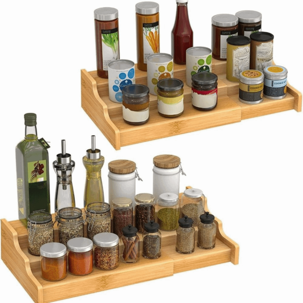 Pantry Organizer Bamboo 3 Tier Spice Rack Detachable Space Saving Spice Condiment Shelf Large Capacity Model Display Stand Cabinet